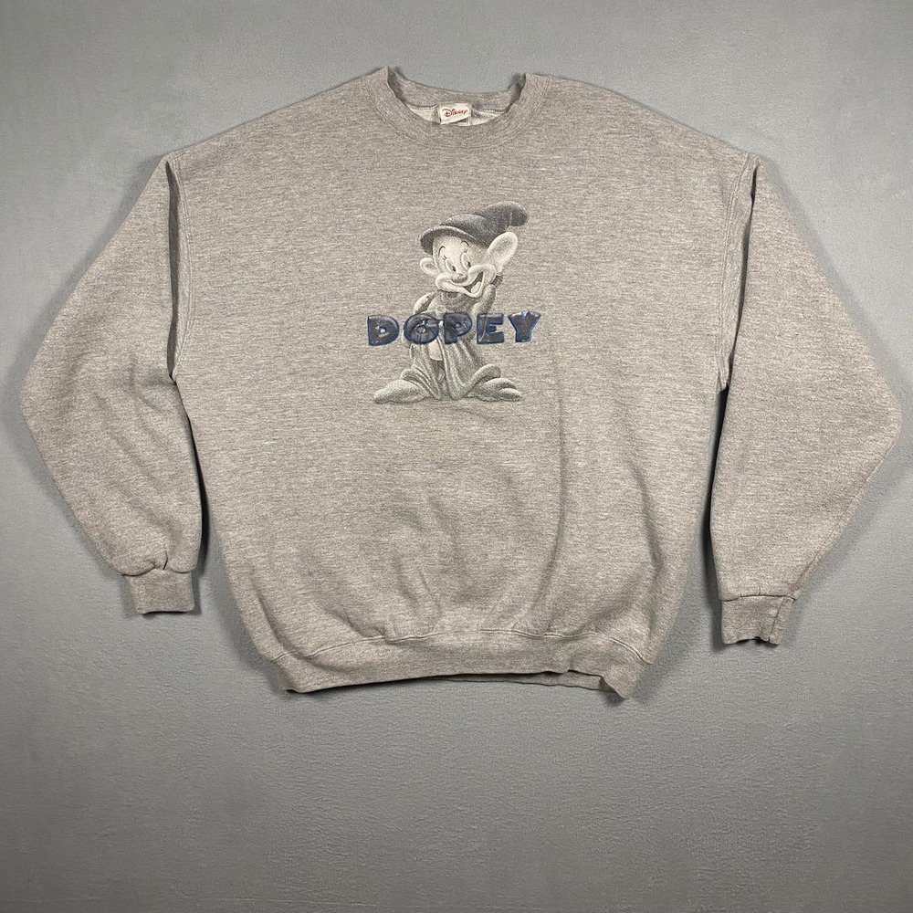 Vintage Disney Store Dopey Snow White Sweatshirt Gray Puffy Print XL 90s - Picture 2 of 7